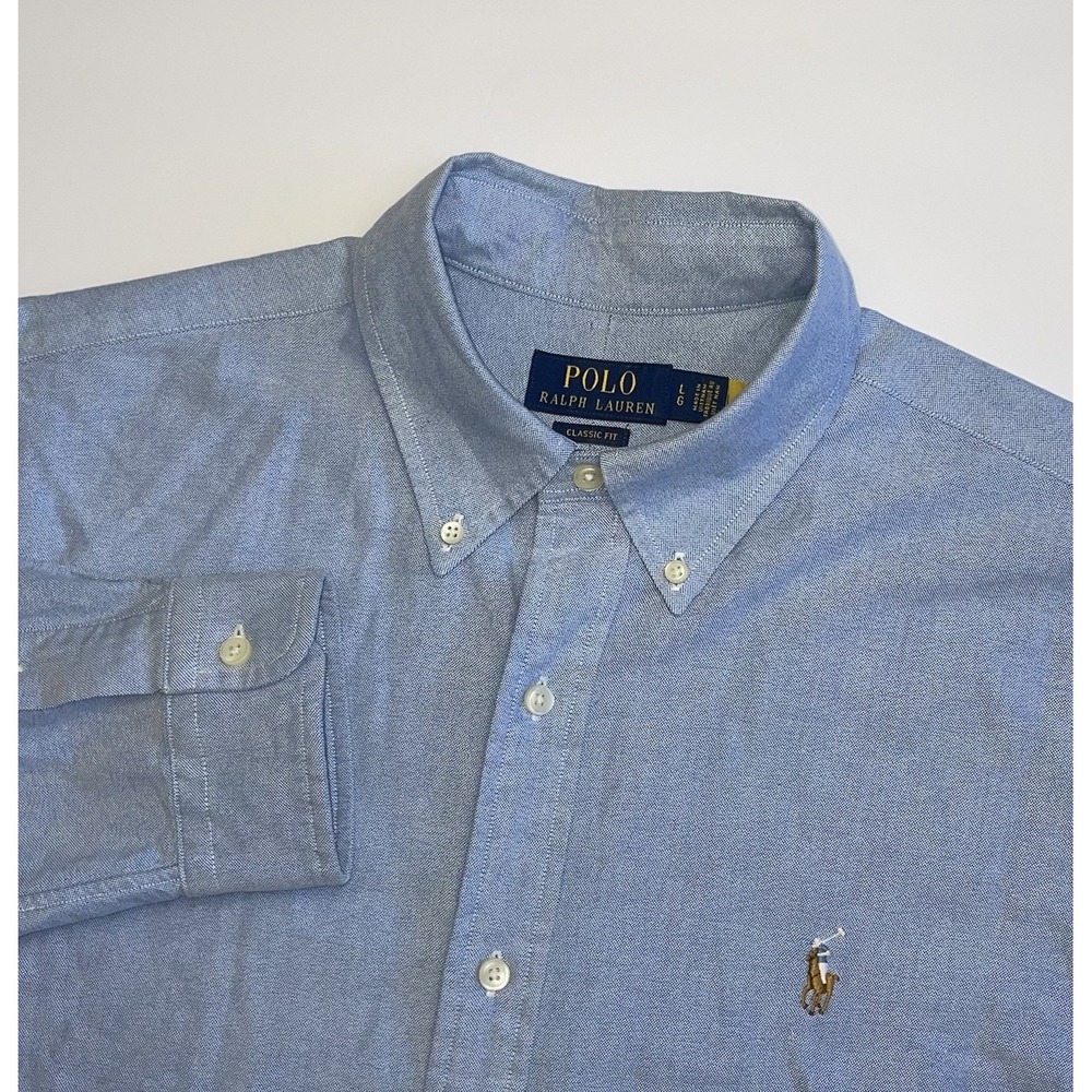Polo Ralph Lauren The Iconic Oxford Shirt Men Large Classic Fit Blue Flesh Pony